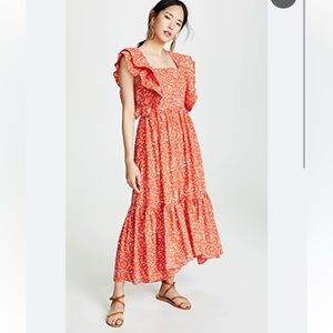 Ulla Johnson Freida Coral Batik Lace Up Dress